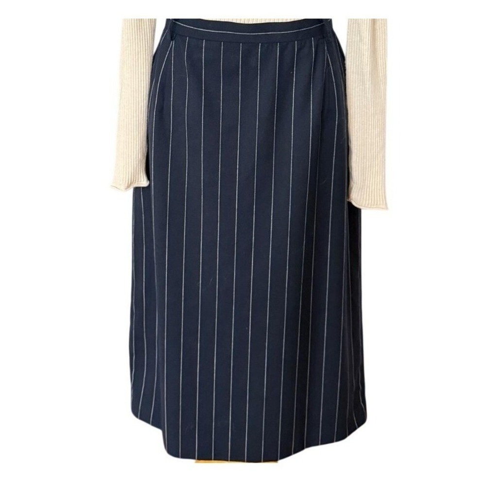 Mondi Navy Blue Pinstripe Midi Skirt Straight Tailored‎ Professional Office 10